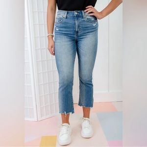 Daze High Rise Raw Hem Straight Leg Ankle Jeans